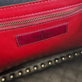 Bolsa Valentino Black Leather Rockstud Spike Top Handle com Ferragens Douradas