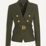 Blazer Balmain Verde musgo com detalhes em Dourado