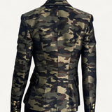 Blazer Balmain com Estampa Militar e Botões Dourados