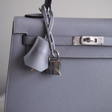 Bolsa Hermès Kelly 25 Epsom Gris Pantin com Ferragens Palladium
