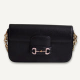 Bolsa Tiracolo Gucci Wallet on Chain Horsebit 1955 Mini Cristais Preta