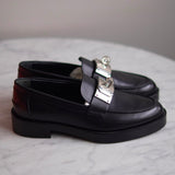 Mocassim Hermès Hot Lambskin Preto com Ferragens Palladium