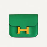 Carteira Hermés Constance Wallet Slim Vert Comics com Ferragens Gold