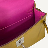 Bolsa Hermès Mini Kelly Chevre Verso Jaune de naples | Rose Extreme com Ferragens Palladium