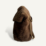 Bolsa Saint Laurent Lou Lou Shearling Brown com Ferragens Douradas