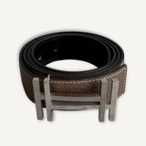 Cinto Hermès H  au Carré Reversible Etoupe/Noir com Ferragens Palladium