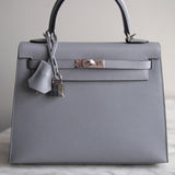 Bolsa Hermès Kelly 25 Epsom Gris Pantin com Ferragens Palladium