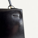 Bolsa Hermès Kelly 32 Calf Box Noir Vintage com Ferragens Gold