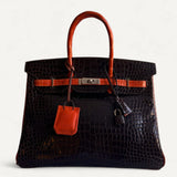 Bolsa Hermès Birkin 35 Crocodile Porosus Shiny Miel Orange com Ferragens Palladium