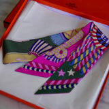 Twilly Hermès Epaulettes De Gala Seda Vert Amande | Rose Bonbon
