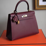 Bolsa Hermès Kelly 25 Epsom Sellier Rouge H  com Ferragens Gold