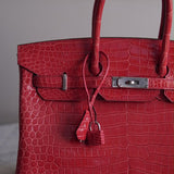 Bolsa Hermès Birkin 35 Crocodille Rouge Com Ferragens Palladium