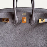 Bolsa Hermès Birkin 25 Togo Gris Meyer com Ferragens Gold