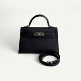 Bolsa Hermès Mini Kelly Epsom Noir com Ferragens Palladium