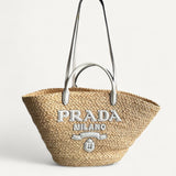 Bolsa Prada Tote Grande em Ráfia e Couro