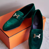 Mocassim Hermès Paris Veludo Verde