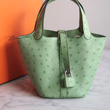Bolsa Hermès Picotin 14 Ostrich Vert Crique com Ferragens Palladium