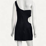 Vestido Área Curto Preto com Ferragem Prata e Strass - M