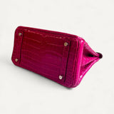 Bolsa Hermès Birkin 25 Croco Shiny Rose Scheherazade  com Ferragens Palladium