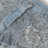 Short Balmain Jeans com Tachas e Lantejoulas