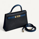 Bolsa Hermès Mini Kelly Chevre Bleu de Minuit|Bleu Electrique com Ferragens Gold
