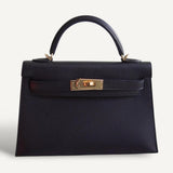 Bolsa Hermès Mini Kelly Epsom Noir com Ferragens Gold