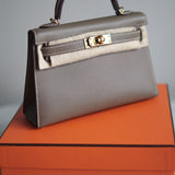 Bolsa Hermès Mini Kelly Epsom Etoupe com Ferragens Gold
