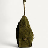 Bolsa Chanel 25 Medium Suede Verde com Ferragens Douradas