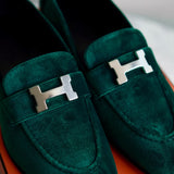 Mocassim Hermès Paris Veludo Verde