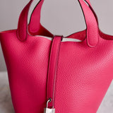 Bolsa Hermès Picotin 18 Clemence Rose Shocking com Ferragens Palladium