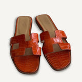 Sandália Hermès Oran Croco Orange
