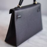 Bolsa Hermès Mini Kelly Epsom Noir com Ferragens Gold