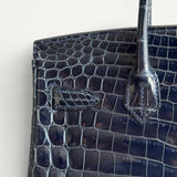 Bolsa Hermès Birkin 30 Croco Niloticus Shiny Bleu Marine com Ferragens Palladium