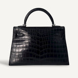 Bolsa Hermès mini kelly alligator Matte Noir com Ferragens Palladium