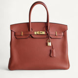 Bolsa Hermès Birkin 35 Togo Cuivre com Ferragens Gold