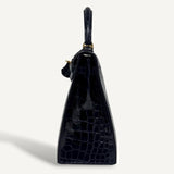 Bolsa Hermès Kelly 25 Sellier Croco Shiny Bleu Indigo com Ferragens Gold