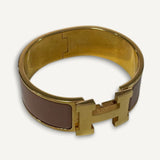 Pulseira Hermès Clic H Marron Glacé e Gold
