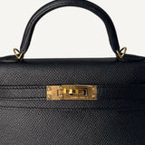 Bolsa Hermès Mini Kelly Epsom Noir com Ferragens Gold