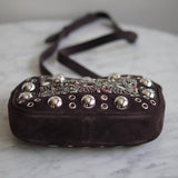 Bolsa Valentino Nellcotê Camurça Marrom com Ferragens Prata