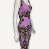 Vestido Versace Couture com Estampa Barroca Lilás