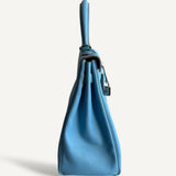 Bolsa Hermès Kelly 35 Epsom Blue Jean com ferragens Palladium