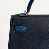 Bolsa Hermès Mini Kelly Chevre Bleu de Minuit|Bleu Electrique com Ferragens Gold