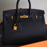 Bolsa Hermès Birkin 25 Togo Noir com Ferragens Gold