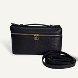 Bolsa Loro Piana Extra Pocket L19 Ostrich Black com Ferragens Douradas