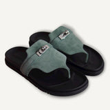 Sandália Hermès Empire Camurça Vert Cèdre com Ferragens Palladium