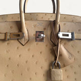 Bolsa Hermès Birkin 25 Ostrich Parchemin com Ferragens Palladium
