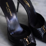 Mule Saint Laurent Babylone Couro Preto