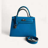 Bolsa Hermès Kelly 25 Sellier Bleu Zanzibar com Ferragens Palladium - Stamp Y