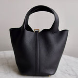 Bolsa Hermès Picotin 18 Clemence Noir com Ferragens Gold