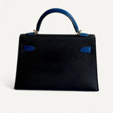 Bolsa Hermès Mini Kelly Chevre Bleu de Minuit|Bleu Electrique com Ferragens Gold